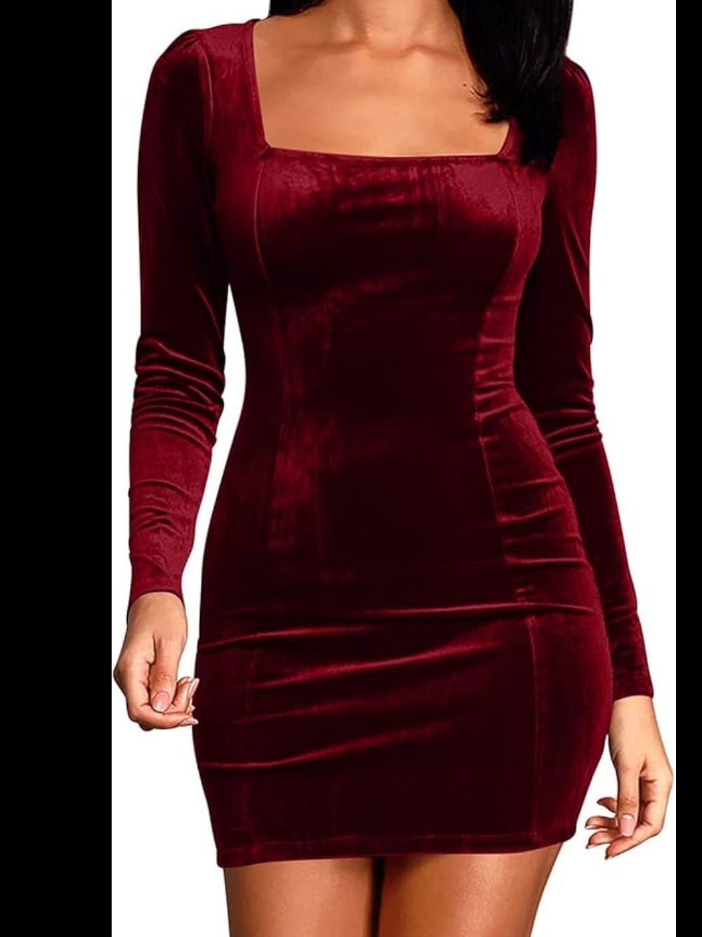 Forever 21 Velvet Long-Sleeve Square Neck Dress in Burgundy